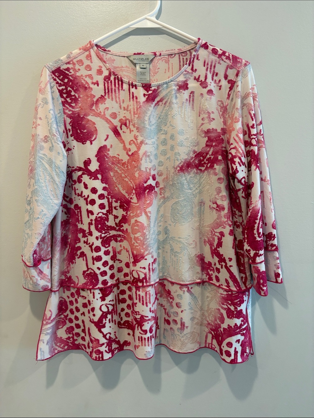 Multiples Pink and White Printed Layered Blouse ptp 21 length 25